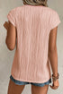 Modern Solid Wavy Textured Button V Neck Tee