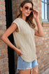 Modern Solid Wavy Textured Button V Neck Tee