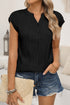 Modern Solid Wavy Textured Button V Neck Tee