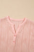 Modern Solid Wavy Textured Button V Neck Tee