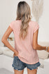 Modern Solid Wavy Textured Button V Neck Tee