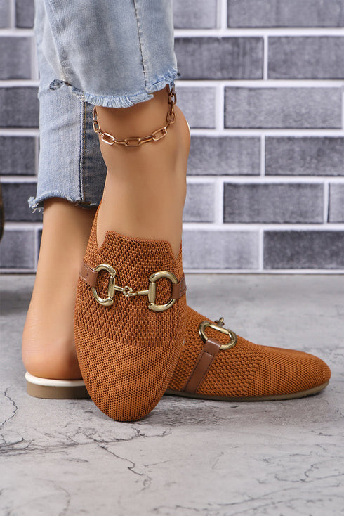 Modern Square Toe Buckle Strap Slip On Flats