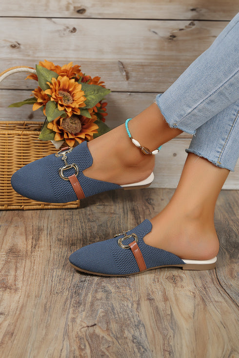 Modern Square Toe Buckle Strap Slip On Flats