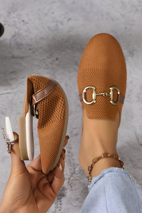 Modern Square Toe Buckle Strap Slip On Flats