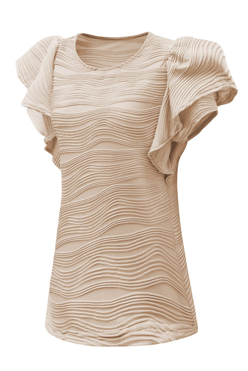 Modern Stretch Wavy Textured Ruffle Sleeve Top