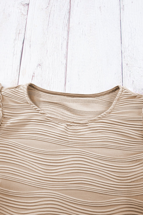 Modern Stretch Wavy Textured Ruffle Sleeve Top