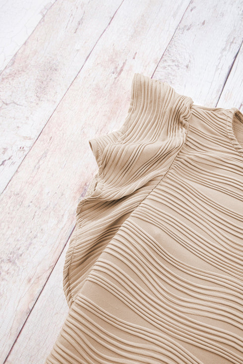 Modern Stretch Wavy Textured Ruffle Sleeve Top