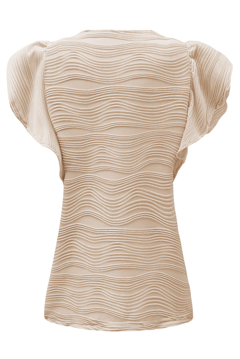 Modern Stretch Wavy Textured Ruffle Sleeve Top