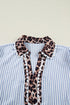 Modern Stripe Leopard Patchwork Puff Sleeve Blouse