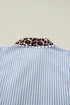 Modern Stripe Leopard Patchwork Puff Sleeve Blouse