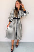 Modern Stripe Puff Sleeve Button Down Midi Dress