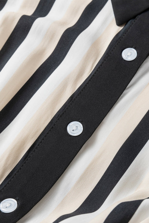 Modern Stripe Puff Sleeve Button Down Midi Dress