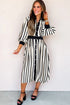 Modern Stripe Puff Sleeve Button Down Midi Dress