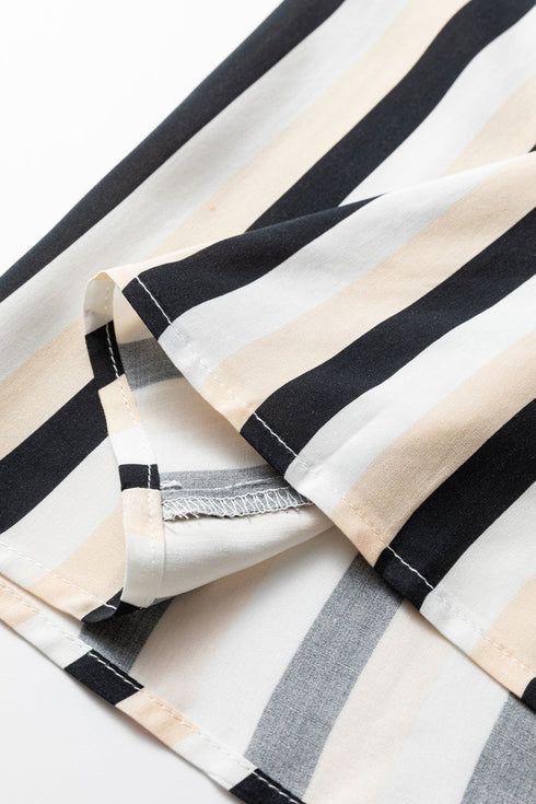 Modern Stripe Puff Sleeve Button Down Midi Dress