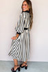 Modern Stripe Puff Sleeve Button Down Midi Dress