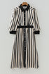 Modern Stripe Puff Sleeve Button Down Midi Dress