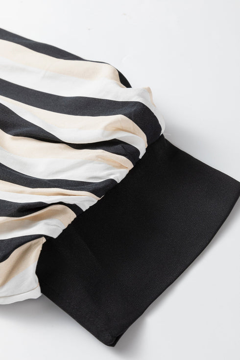 Modern Stripe Puff Sleeve Button Down Midi Dress