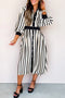 Modern Stripe Puff Sleeve Button Down Midi Dress