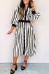 Modern Stripe Puff Sleeve Button Down Midi Dress