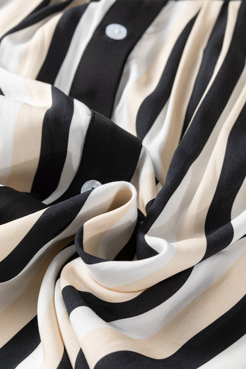 Modern Stripe Puff Sleeve Button Down Midi Dress