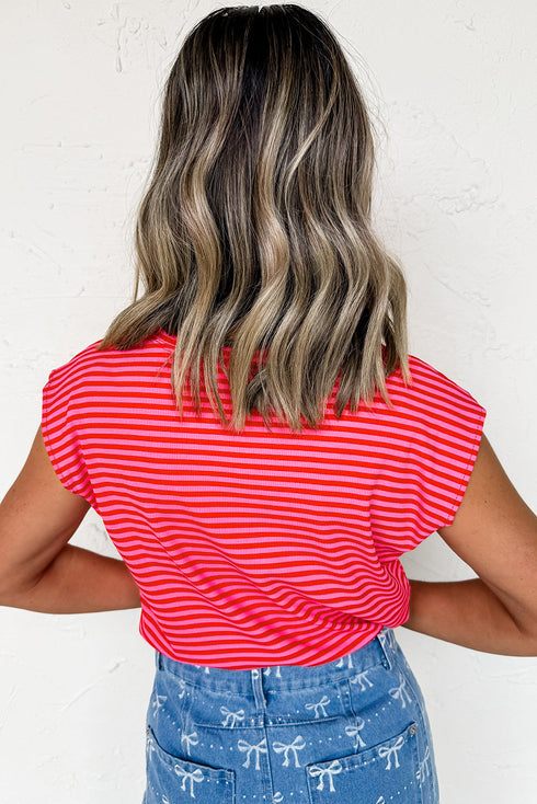 Modern Striped Crew Neck Sleeveless Padded Shoulder Muscle Tank