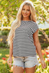 Modern Striped Crew Neck Sleeveless Padded Shoulder Muscle Tank