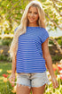 Modern Striped Crew Neck Sleeveless Padded Shoulder Muscle Tank