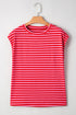 Modern Striped Crew Neck Sleeveless Padded Shoulder Muscle Tank