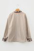 Modern Striped Leopard Patched Collared Long Sleeve Shirt