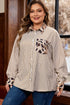 Modern Striped Leopard Patched Collared Long Sleeve Shirt