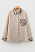 Modern Striped Leopard Patched Collared Long Sleeve Shirt