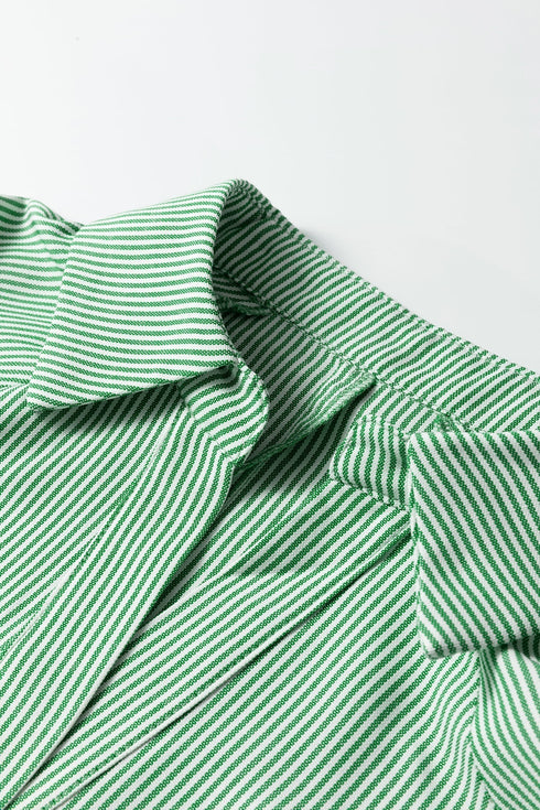 Modern Striped Print Collared Split Neck Half Sleeve Blouse