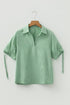 Modern Striped Print Collared Split Neck Half Sleeve Blouse