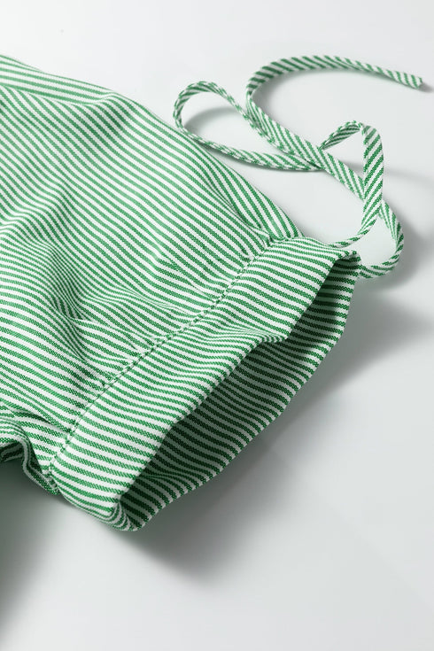 Modern Striped Print Collared Split Neck Half Sleeve Blouse