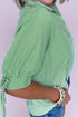 Modern Striped Print Collared Split Neck Half Sleeve Blouse