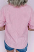 Modern Striped Print Collared Split Neck Half Sleeve Blouse