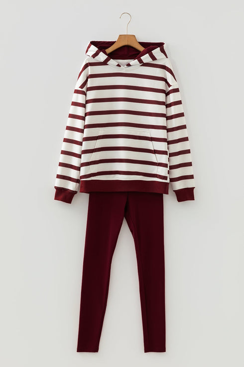 Modern Striped Pullover Hoodie And Ribbed Pant Set