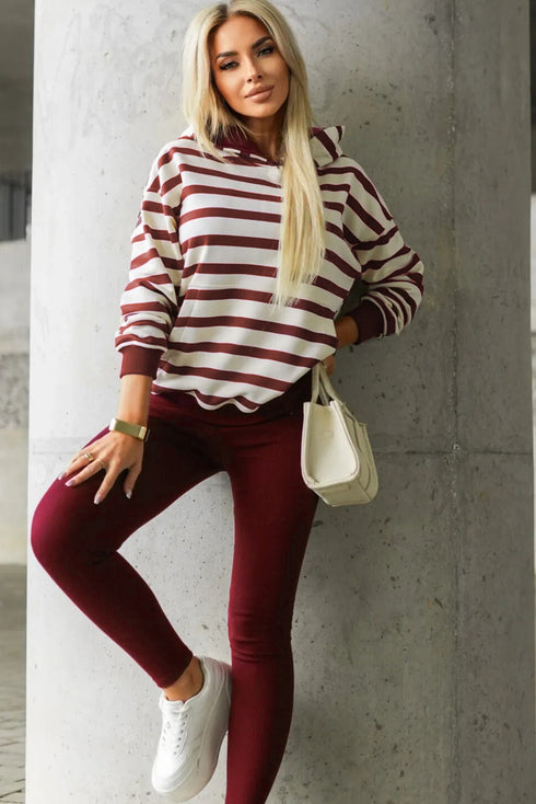 Modern Striped Pullover Hoodie And Ribbed Pant Set