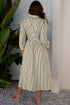 Modern Striped Zip Front Cinched High Waist Midi Dress