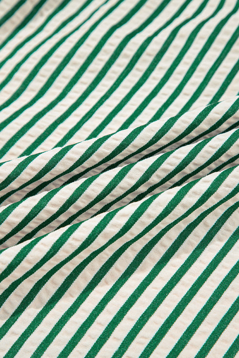Modern Striped Zip Front Cinched High Waist Midi Dress