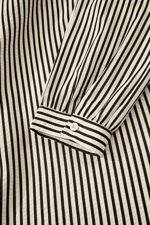 Modern Striped Zip Front Cinched High Waist Midi Dress