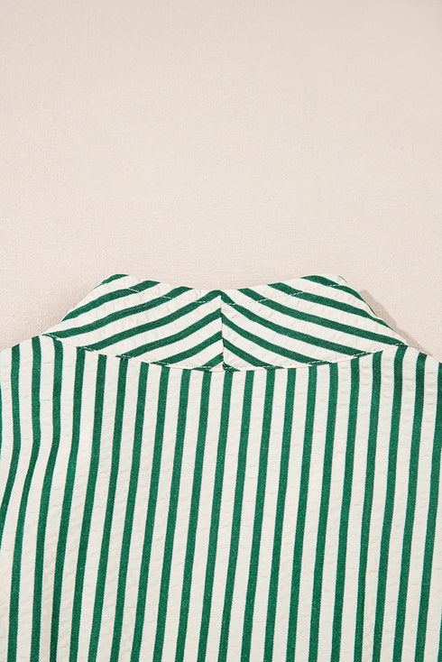 Modern Striped Zip Front Cinched High Waist Midi Dress