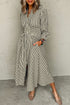 Modern Striped Zip Front Cinched High Waist Midi Dress