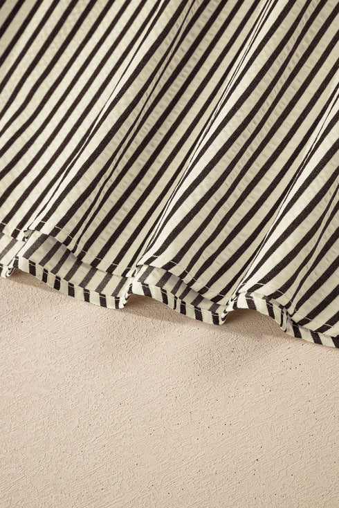 Modern Striped Zip Front Cinched High Waist Midi Dress