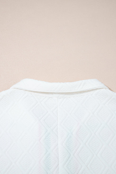 Modern Textured Contrast Striped Collar Half Sleeve Casual Blouse Top