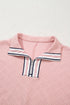 Modern Textured Contrast Striped Collar Half Sleeve Casual Blouse Top