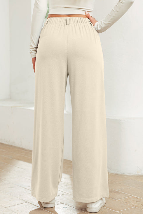 Modern Textured Elastic Waist Wide Leg Pants