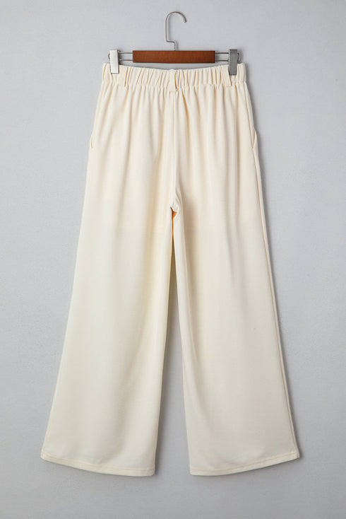 Modern Textured Elastic Waist Wide Leg Pants