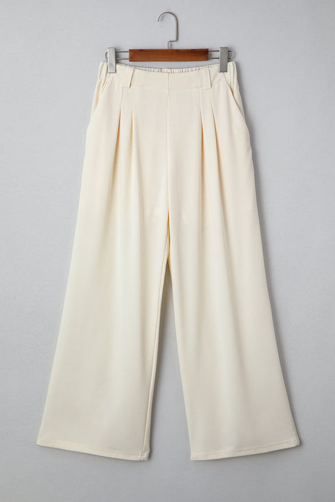 Modern Textured Elastic Waist Wide Leg Pants