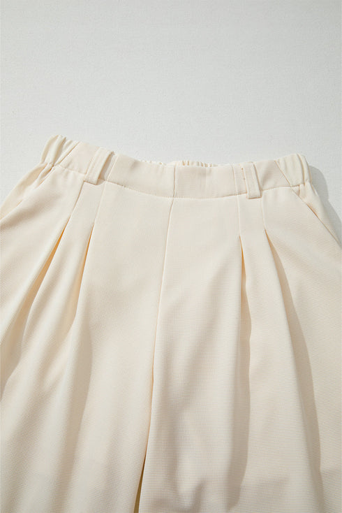Modern Textured Elastic Waist Wide Leg Pants